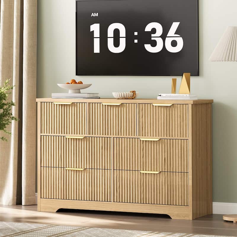 Fluted 7 Drawer Dresser for Bedroom, 47" Wide Wood Chest with Metal Handles, TV Stand & Closet Storage Organizer