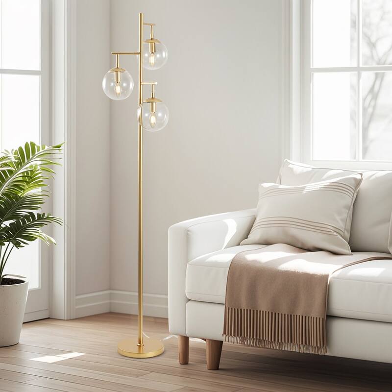 Floor Lamp Modern Brass 69" 3-Light Clear Glass Globes