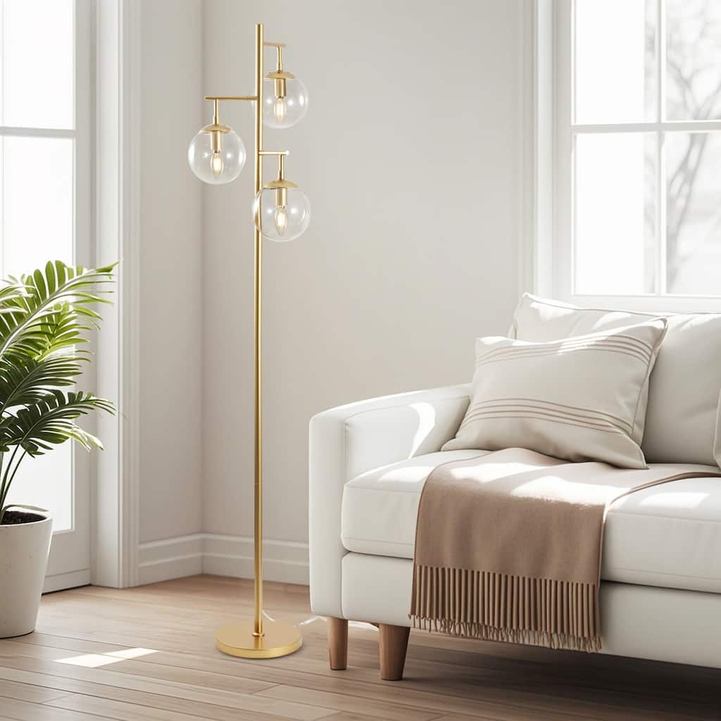 Floor Lamp Modern Brass 69" 3-Light Clear Glass Globes