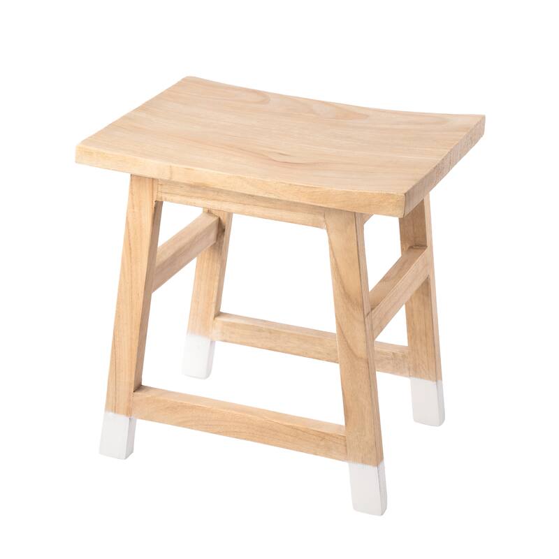 JONATHAN Y Finesse Classic Casual Handcrafted Solid Mindi Wood Accent Stool with Tipped Legs - Natural/White