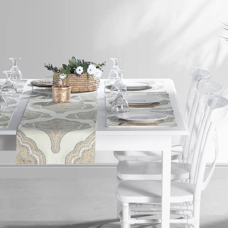Exclusive Fabrics Arabesque Printed Cotton Table Runner & Placemats