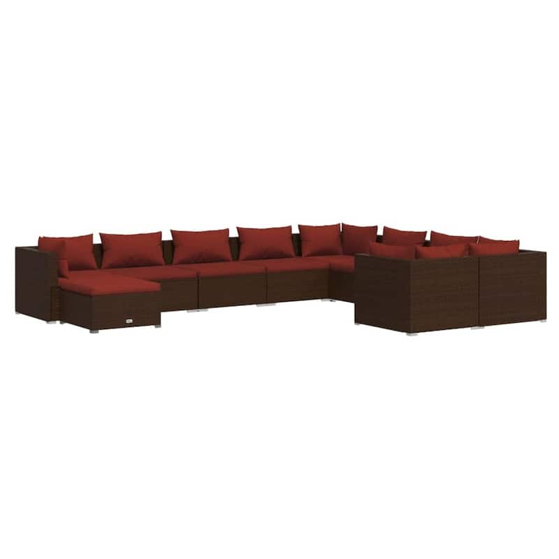 vidaXL Patio Lounge Set with Cushions Poly Rattan Brown - 27.6" x 27.6" x 24" - 27.6" x 27.6" x 24"