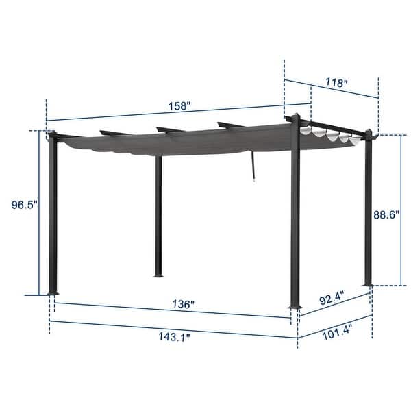 Karlhome 13 ft. x 10 ft. Grey Powder-coated Steel Pergola with ...