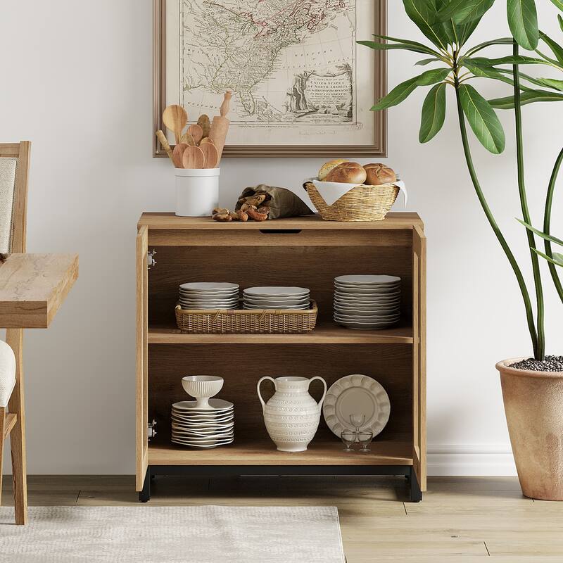 WAMPAT Modern Sideboard with Adjustable Shelves and Drawer, 3 in 1 Storage Cabinet with Glass Doors for Living Room, Kitchen