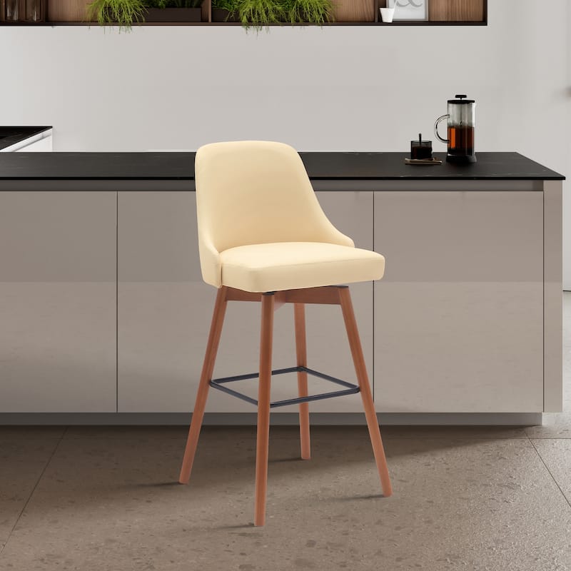 Sicily Faux Leather or Fabric Upholstered Swivel Counter or Bar Stool - Cream/Walnut - Counter Height