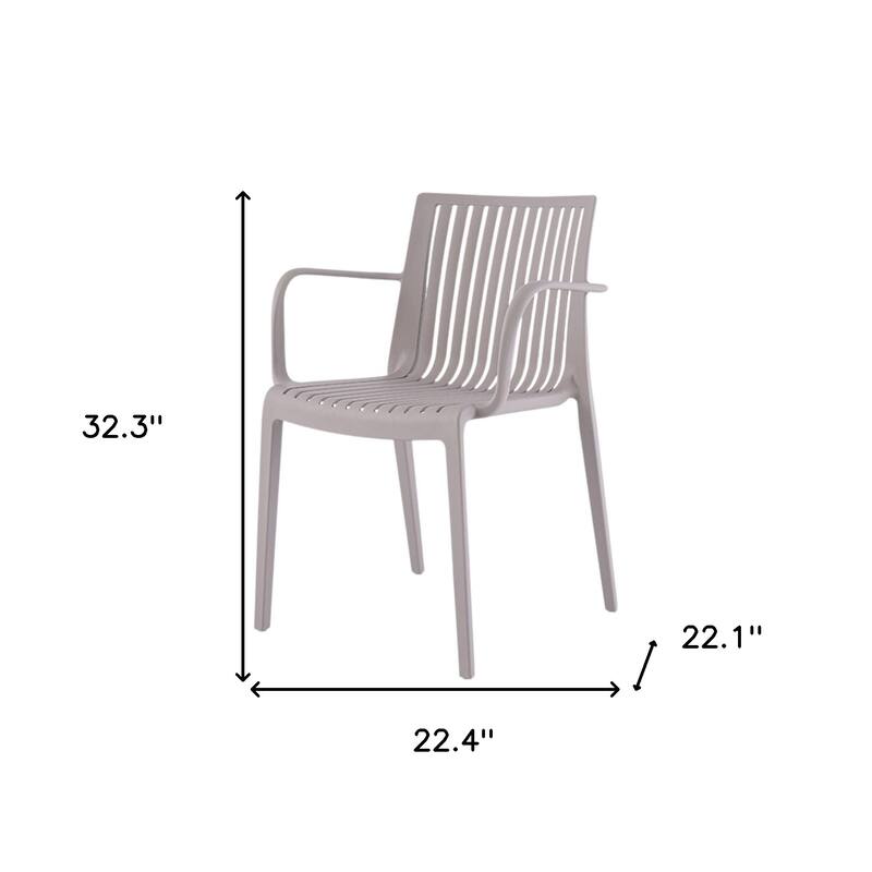 HomeRoots Set of Two Taupe Heavy Duty Plastic Outdoor Stacking Arm Chairs
