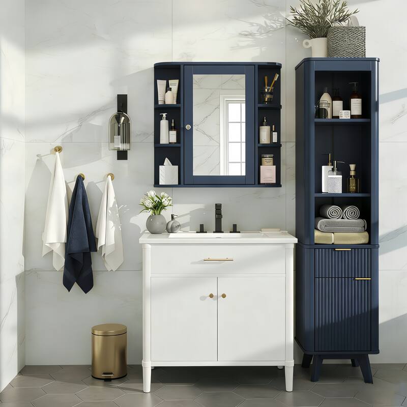 Christopher Knight Home - Modern Wall Mounted Medicine Cabinet with Mirror and Adjustable Shelves