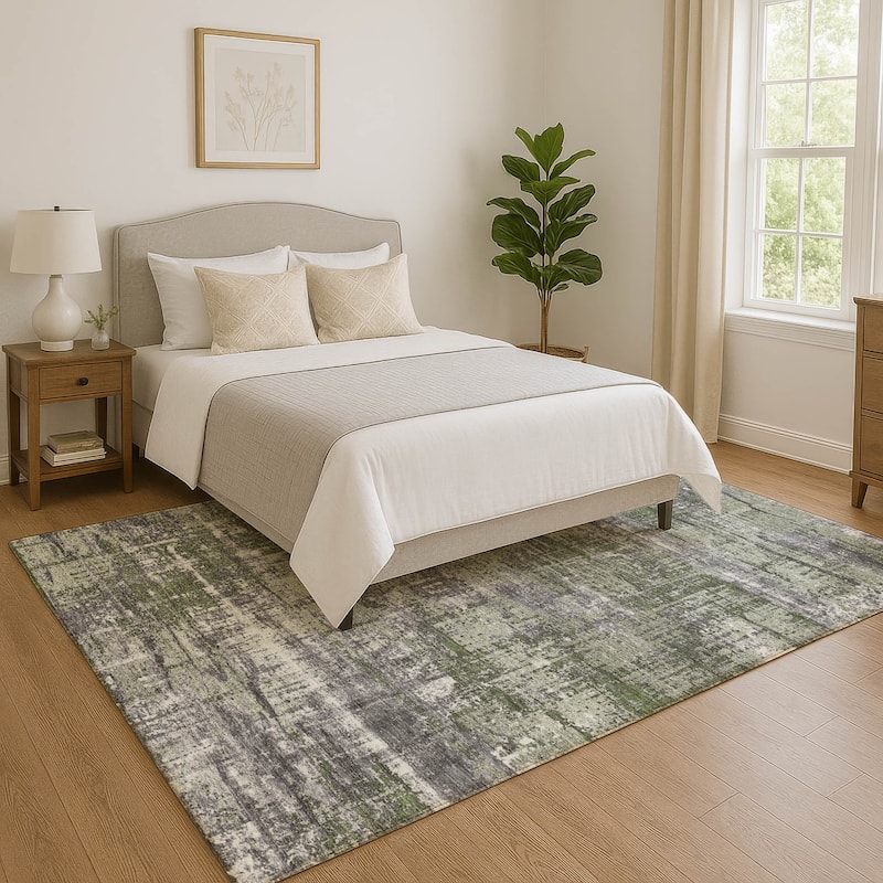 Premium Washable Super Soft Modern Hatch Mayfield Rug - Olive - 9' x 12'