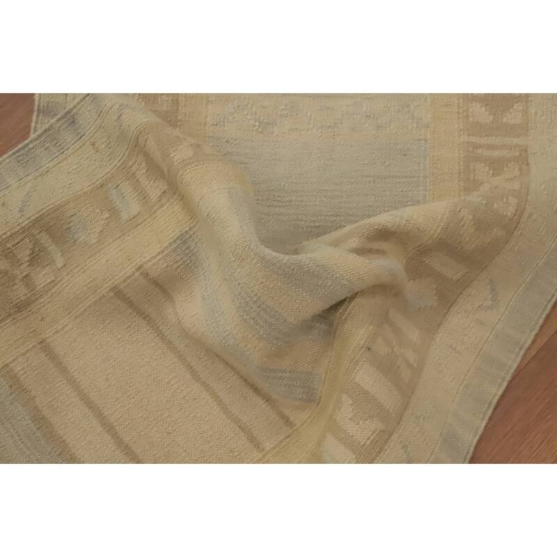 Hand Woven Oriental 100% Wool Carpet Southwestern Tribal Beige & Ivories Kilim Runner Rug - 8' 1'' X 2' 2''