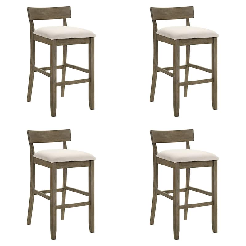 Merie Modern Transitional Wood Counter Height Kitchen Bar Stool with White Boucle Fabric Upholstered Seat - Set of 4 - White/Putty Brown - Bar Height