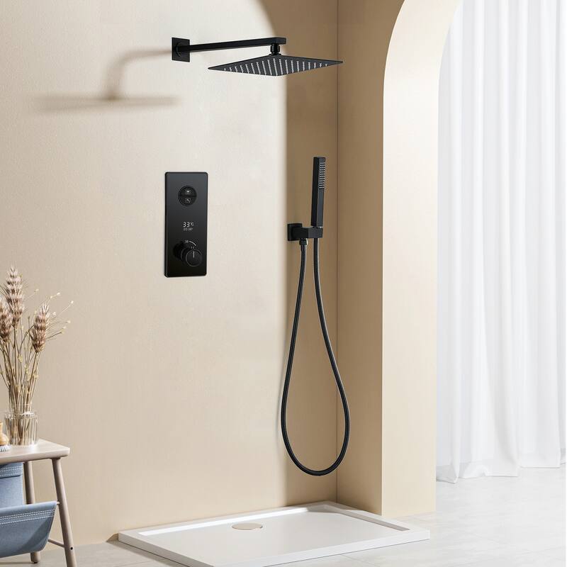 9.84" Digital Display Thermostatic Complete Shower System with Rough in-Valve, Rain Shower Head