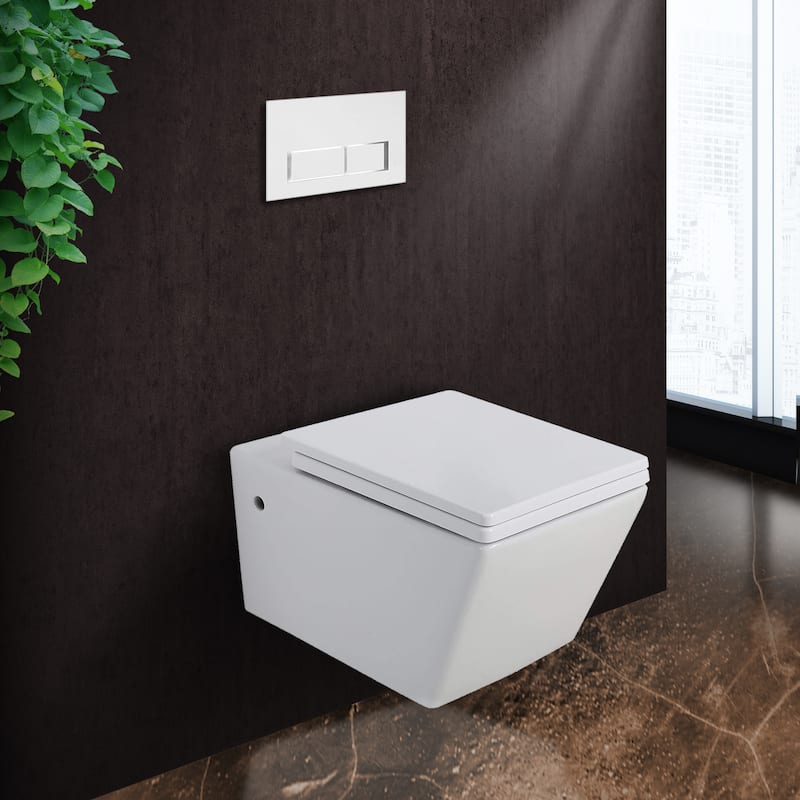 Toilet Combo Set - Toilet Bowl With Soft-Close Seat, 2"x 4" Concealed Tank And Carrier System, Push Buttons Included.