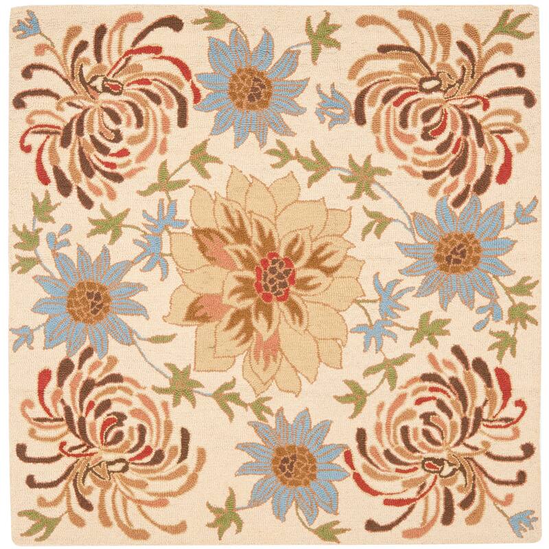 SAFAVIEH Handmade Blossom Arminda Modern Floral Wool Rug - 6' Square - Beige/Multi - Square
