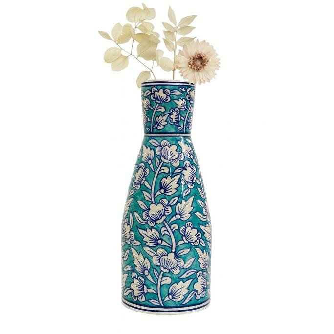 Home&Manor Ceramic Tall Vase Teal