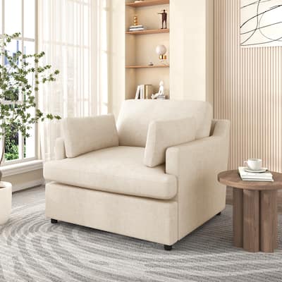 Oversized Upholstered Accent Chair, Comfy Single Sofa Chair with Pillow, Lounge Reading Chair with Angled Armrests