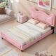 preview thumbnail 1 of 5, Pink Cute Pine Wood Upholstered Platform Bed, Cartoon Ears Headboard, Sturdy Construction