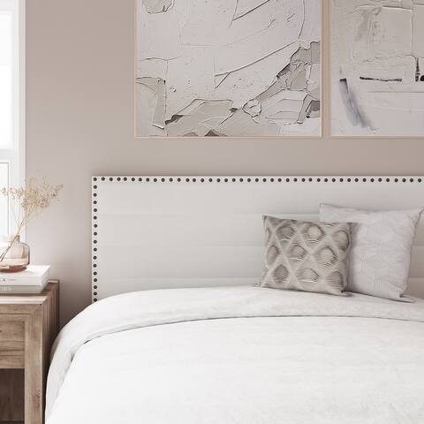 Horizontal Channeled Queen Headboard with Nail Trim - Light Grey