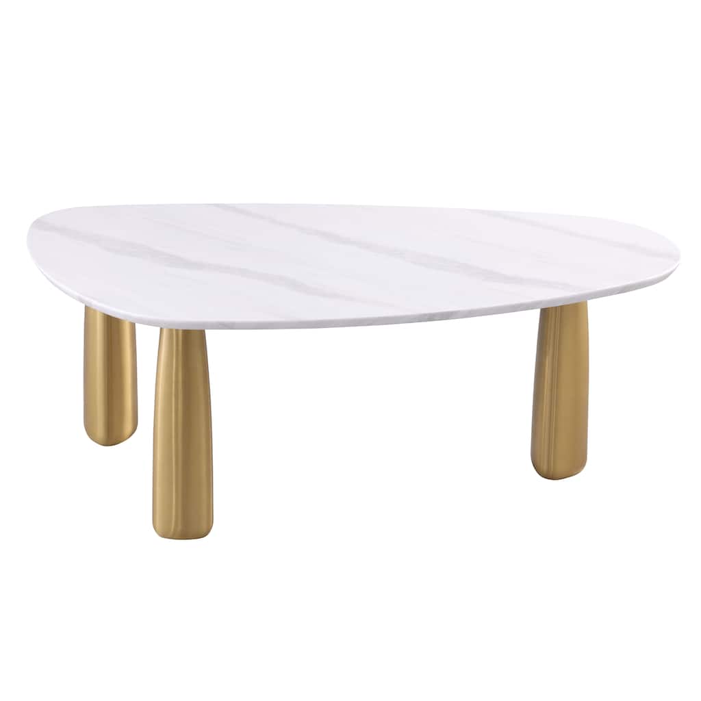 Furniture of America Luvien Modern White Sintered Stone Top Oval Dining Table with Gold Legs