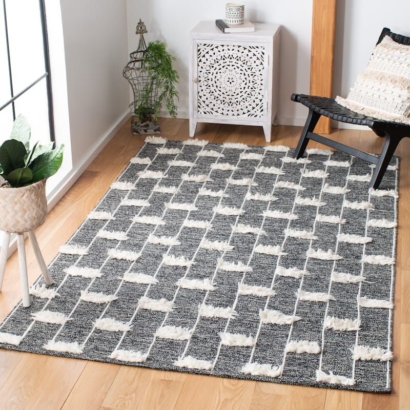 SAFAVIEH Handmade Striped Kilim Kizzy Modern Cotton Rug - - 3' x 5' - Black/Ivory