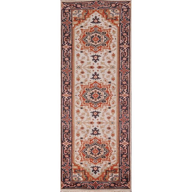 Geometric Heriz Serapi Oriental Runner Rug Handmade Wool Carpet - 2'7"x 8'0"