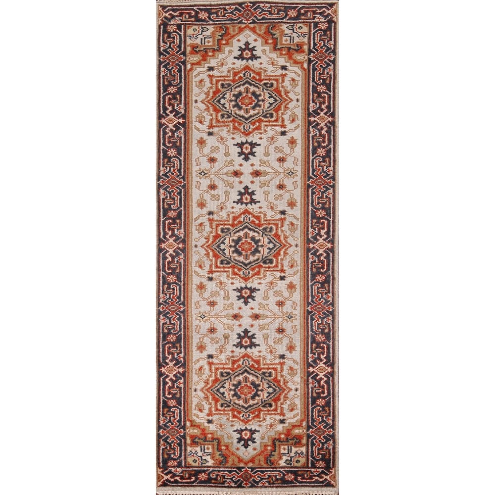 Geometric Heriz Serapi Oriental Runner Rug Handmade Wool Carpet - 2'7"x 8'0"