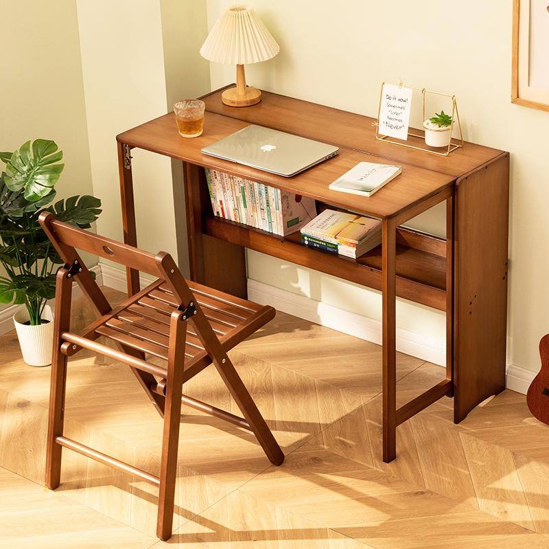 Bamboo Folding Desk,Space-Saving Computer Desk for Small Spaces, Foldable Study Table for Bedroom, Home Office, Dorm