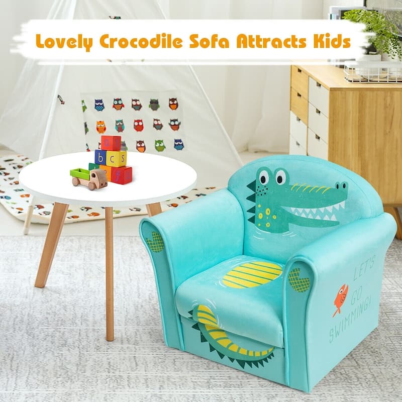 Kids Crocodile Armrest Upholstered Couch - 19.5" x 15" x 16.5" (L x W x H)