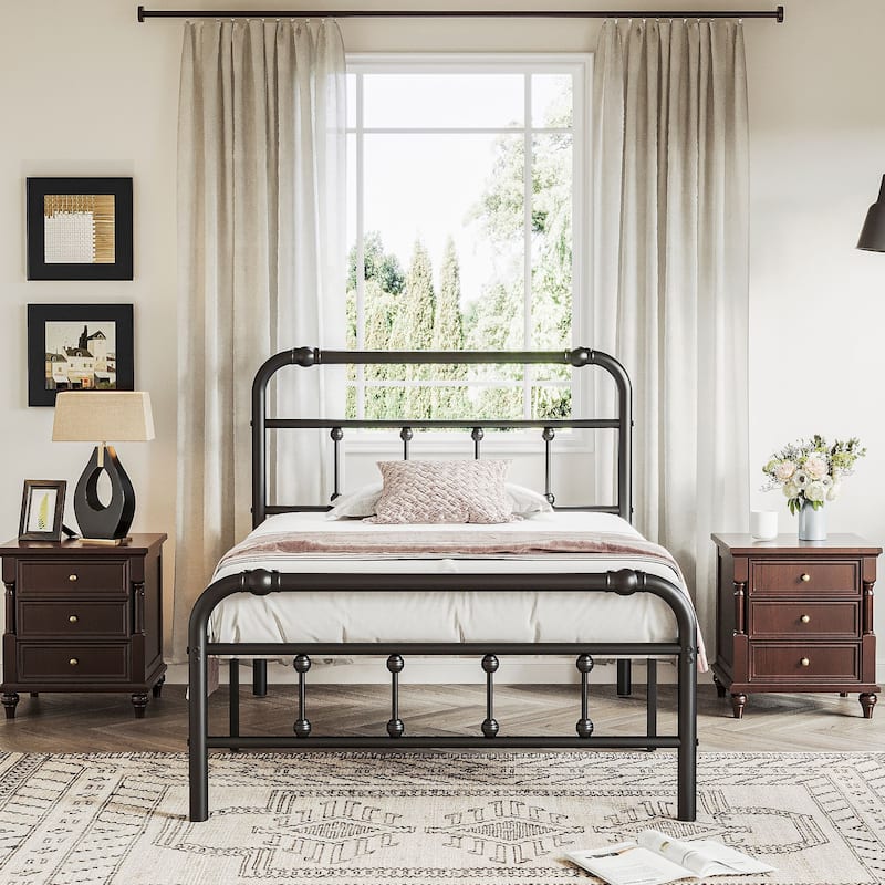14 Inch Meatl Platform Bed With Headboard And Tailboard For Storage