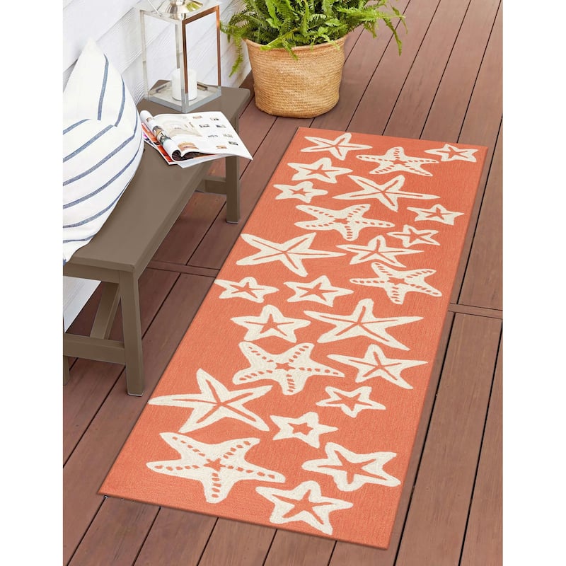 Liora Manne Capri Starfish Indoor/Outdoor Rug - 2' x 5' Runner - Coral
