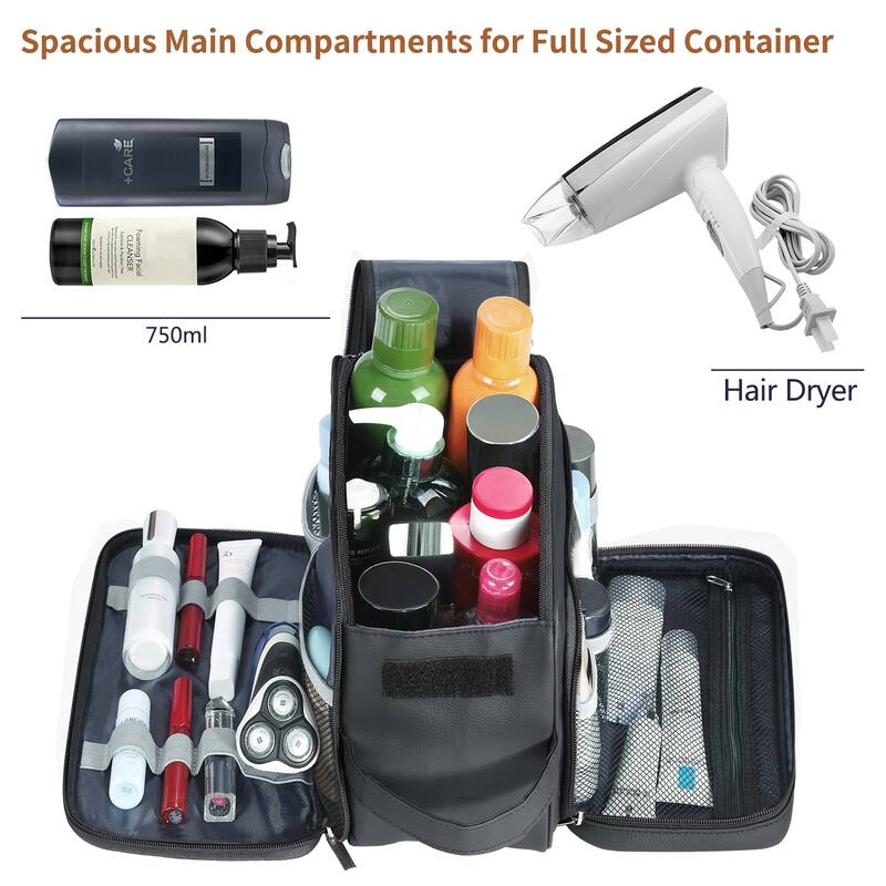 PU Leather Toiletry Bag for Men - Water-Resistant Travel Dopp Kit for Grooming, Shaving, Cosmetics & Accessories