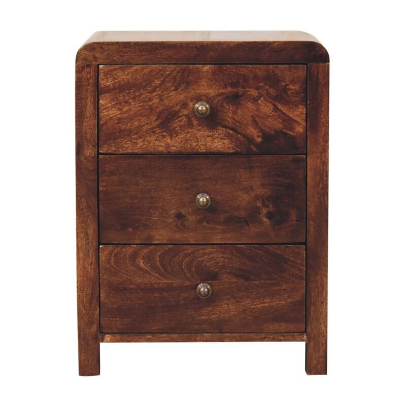 HomeRoots 24" Walnut Solid Wood Three Drawer Nightstand