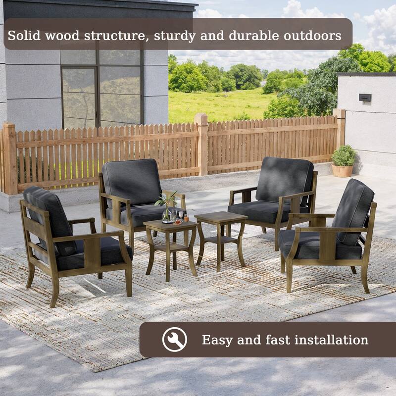 6-piece Outdoor Teak Seating Set Club Chairs with Cushions