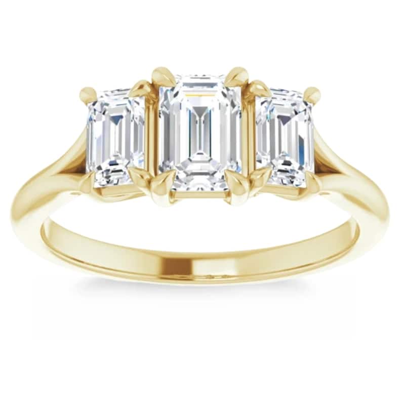 Bliss Diamond 2.10Ct Emerald Cut Three Stone Diamond Engagement Ring Gold Lab Grown - 5.5 - Yellow