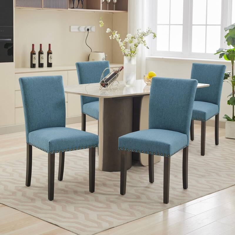 Dining Chairs Set of 2 Upholstered Fabric Kitchen Chairs with Nailhead Trim（Option）