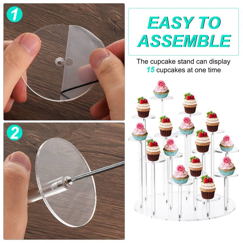 Acrylic Cupcake Stand for 15 Cupcakes Pastry Serving Platter for Birthday Party - Transparent
