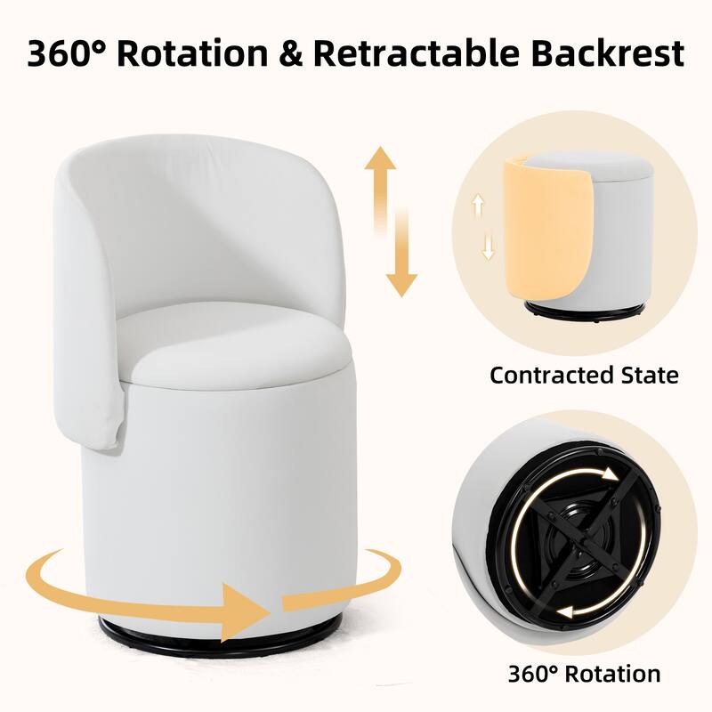 Stylish Upholstered Barrel Chair: 360°Swivel Vanity Stool for Bedroom & Dining Chair, Built-in Storage, Soft Padded Accent Seat