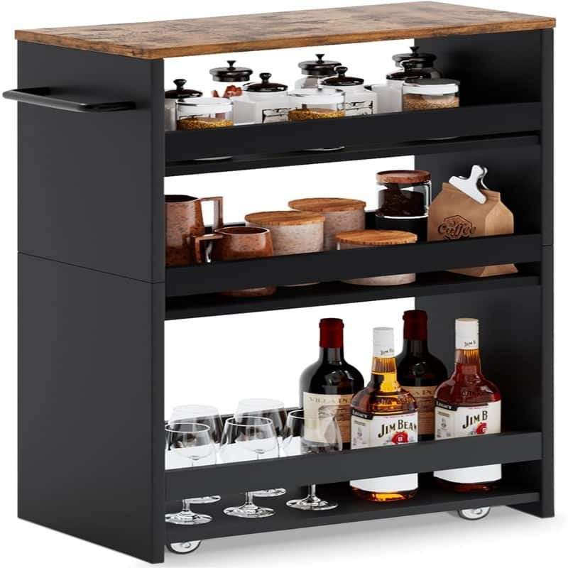 Storage Cart 7.9" W 4Tier Black Kitchen Cart on Wheels - 7.9"D x 15.75"W x 31.5"H