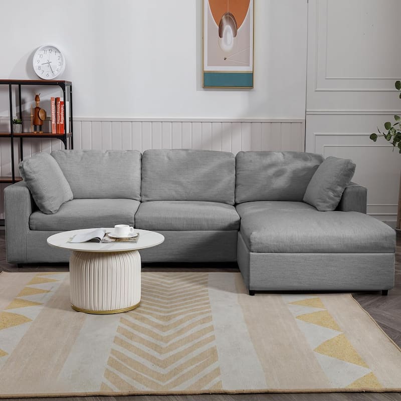Mixoy Sectional L-Shaped Sofa Couch,Modern Upholstered 3-Seat Sofa with Pillows and Lounge Chaise - 106.7in*70in*33.5in