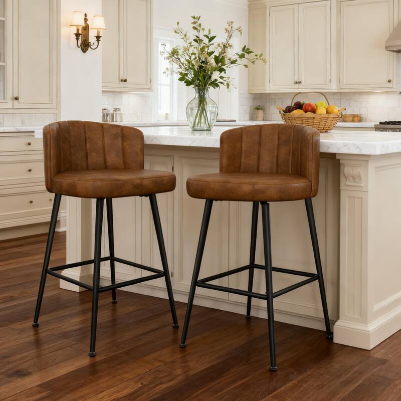 27.2" Swivel Upholstered Bar & Counter Stool with Back and Metal Frame - 37" H X 19.7"W X 18.7" D