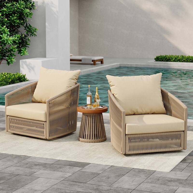 3-Piece Outdoor Rattan Swivel Lounge Chair Set Barrel Chairs for Backyard