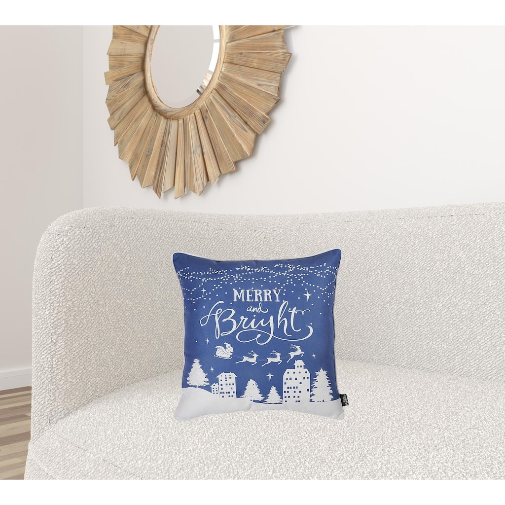 HomeRoots Set Of Four 18" X 18" Blue Zippered Polyester Christmas Reindeer Throw Pillow Cover