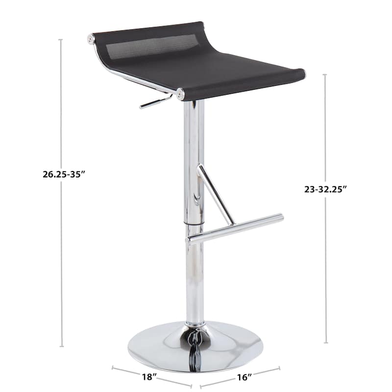 Lumisource Mirage Ale Adjustable Bar Stool in Chrome and Silver Mesh - 18"Lx16"Wx26.25-35"H