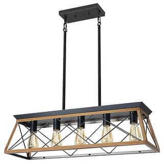 Oaks Aura Farmhouse Chandeliers for Dining Room,Rustic Kitchen Island Light,5-Light Industrial Kitchen Island Pendant Light