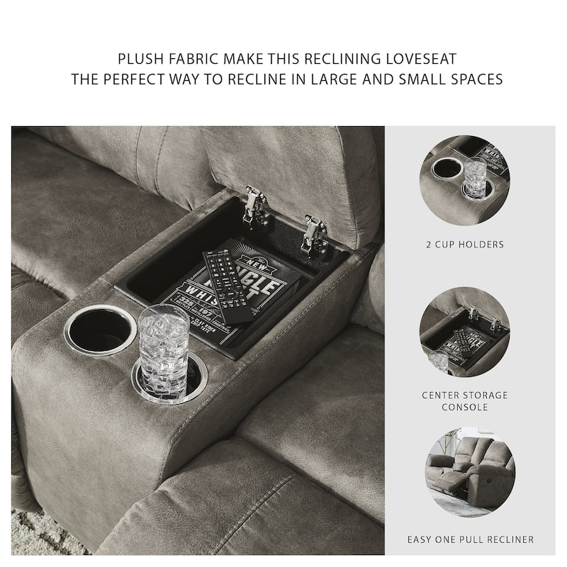 Signature Design by Ashley Laresview Gray Reclining Loveseat with Console - 81"W x 42"D x 43"H