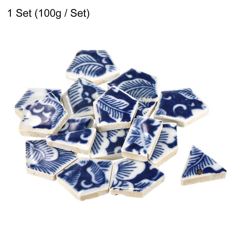 100g Ceramic Mosaic Tiles, Polygon Blue and White Ceramic Tiles - Blue and White
