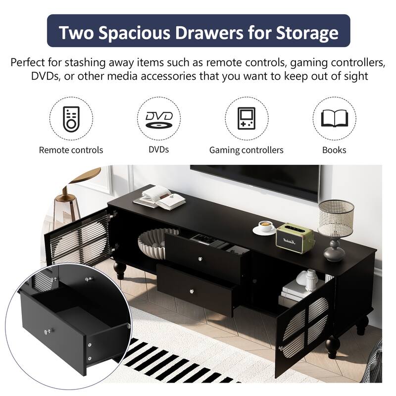 Modern Minimalist TV Stand with 2 Storage Cabinets, 2 Drawer and Cable Management for Living Room Bedroom​