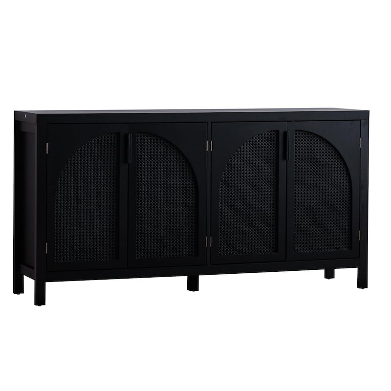 Modern Sideboard Buffet Cabinet with Faux Rattan Doors, Freestanding Wooden Storage Cabinet for Living Room, Entryway & Kitchen