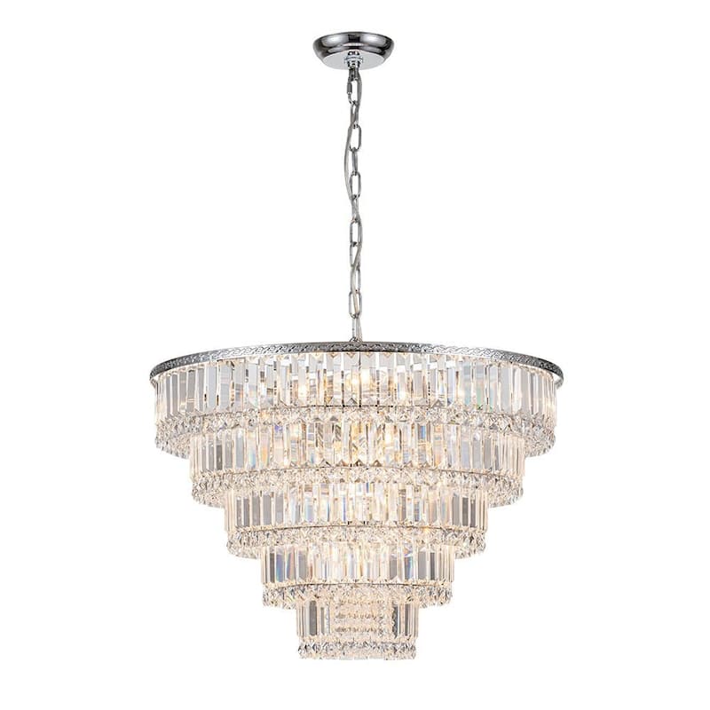 Luxury Fringe Style Tiered Crystal Chandelier - Polished Chrome