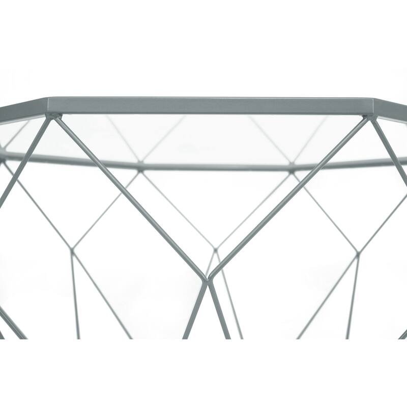 Malibu 22" Modern Octagon Center Coffee Table with Tempered Glass Table top & Sturdy Metal Geometric Base for Living Room Office