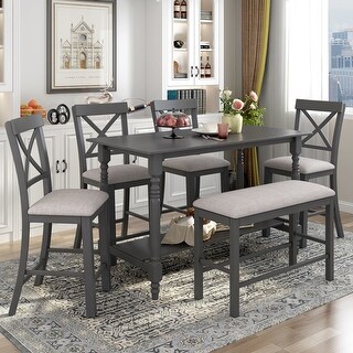 6-Piece Distressed Wood Storage Counter Height Dining Room Talbe Set ...